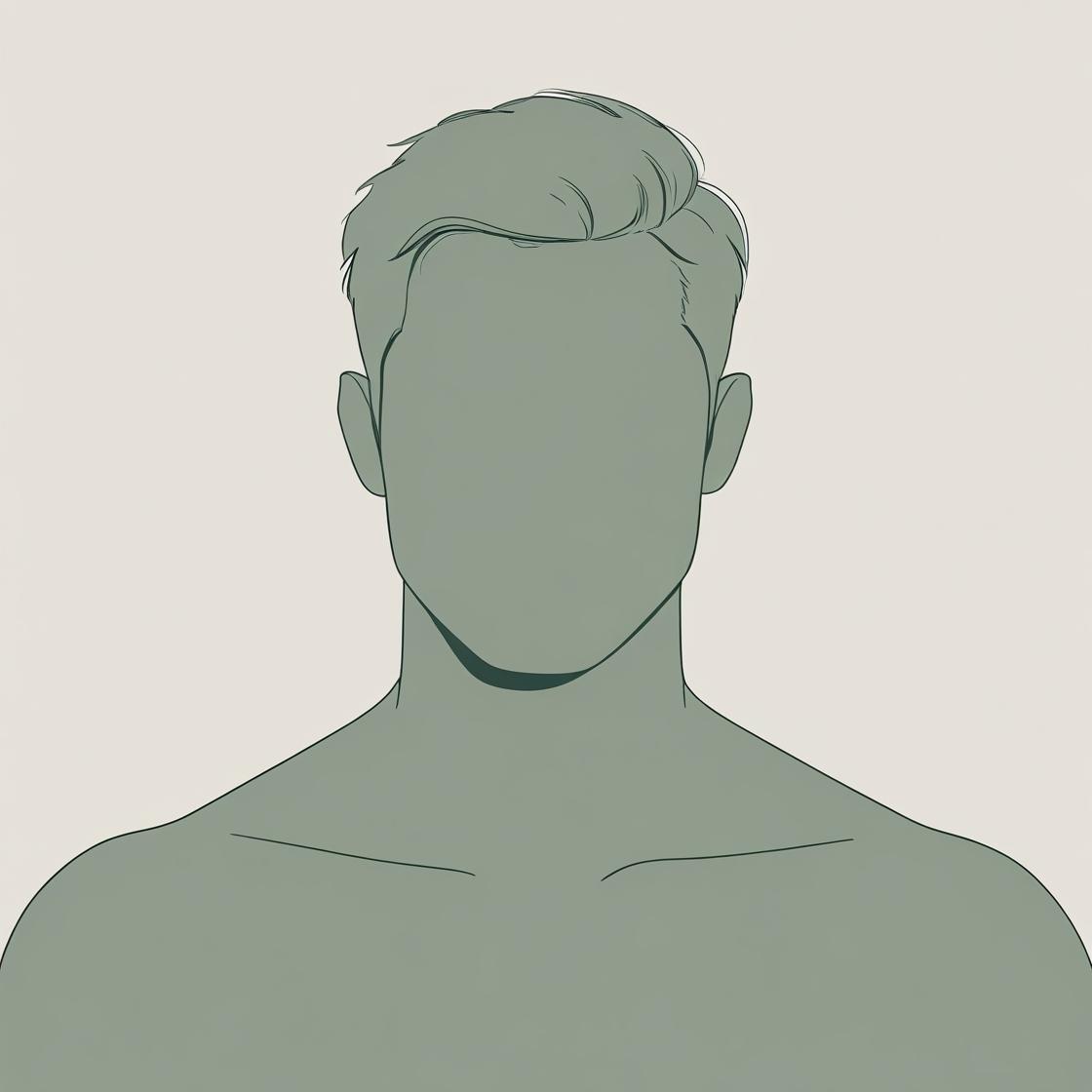 a simple, clean silhouette of a man head and shoulders color #738063